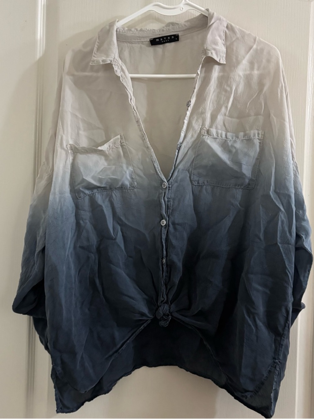 Maven West White to Navy Blue Ombre Button-Down Shirt